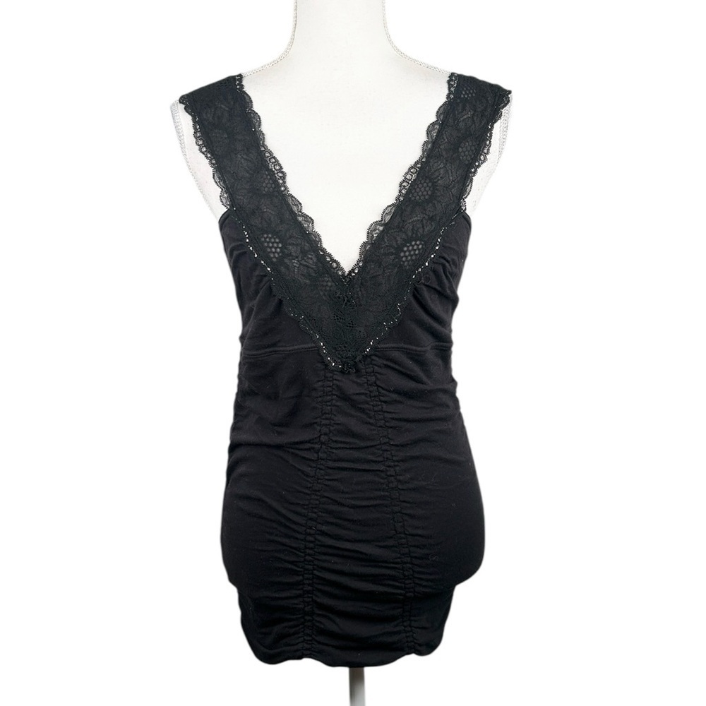 Free‎ People Black Lace Whimsigoth Goth Gorpcore Gathered Tank Top Size Medium